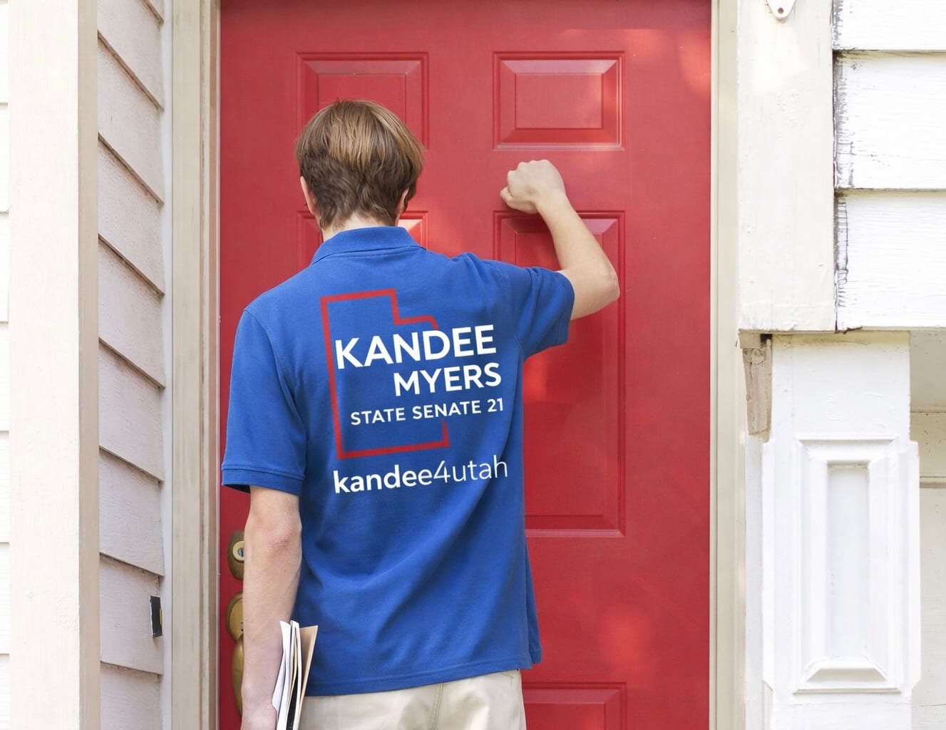 Volunteers and neighbors knocking doors to support Kandee Myers